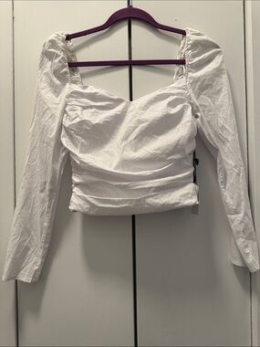 Astr White Ruched Square-Neck Long Sleeve Top